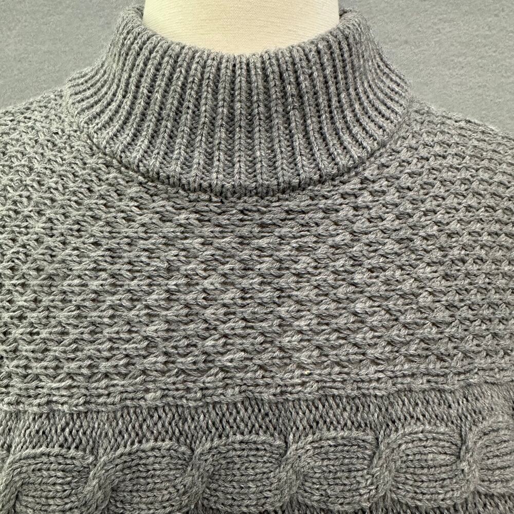 Chico's Gray Cable Knit Poncho Sweater OS Acrylic Mock Neck Textured Pullover - Picture 3 of 14